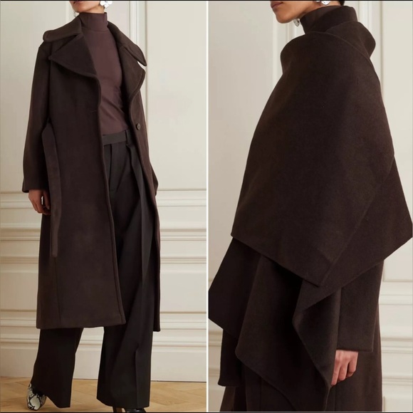 Staud-brown carver scarf detail wool blend coat - Picture 7 of 11